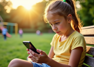 une jeune fille avec un téléphone portable entre les mains