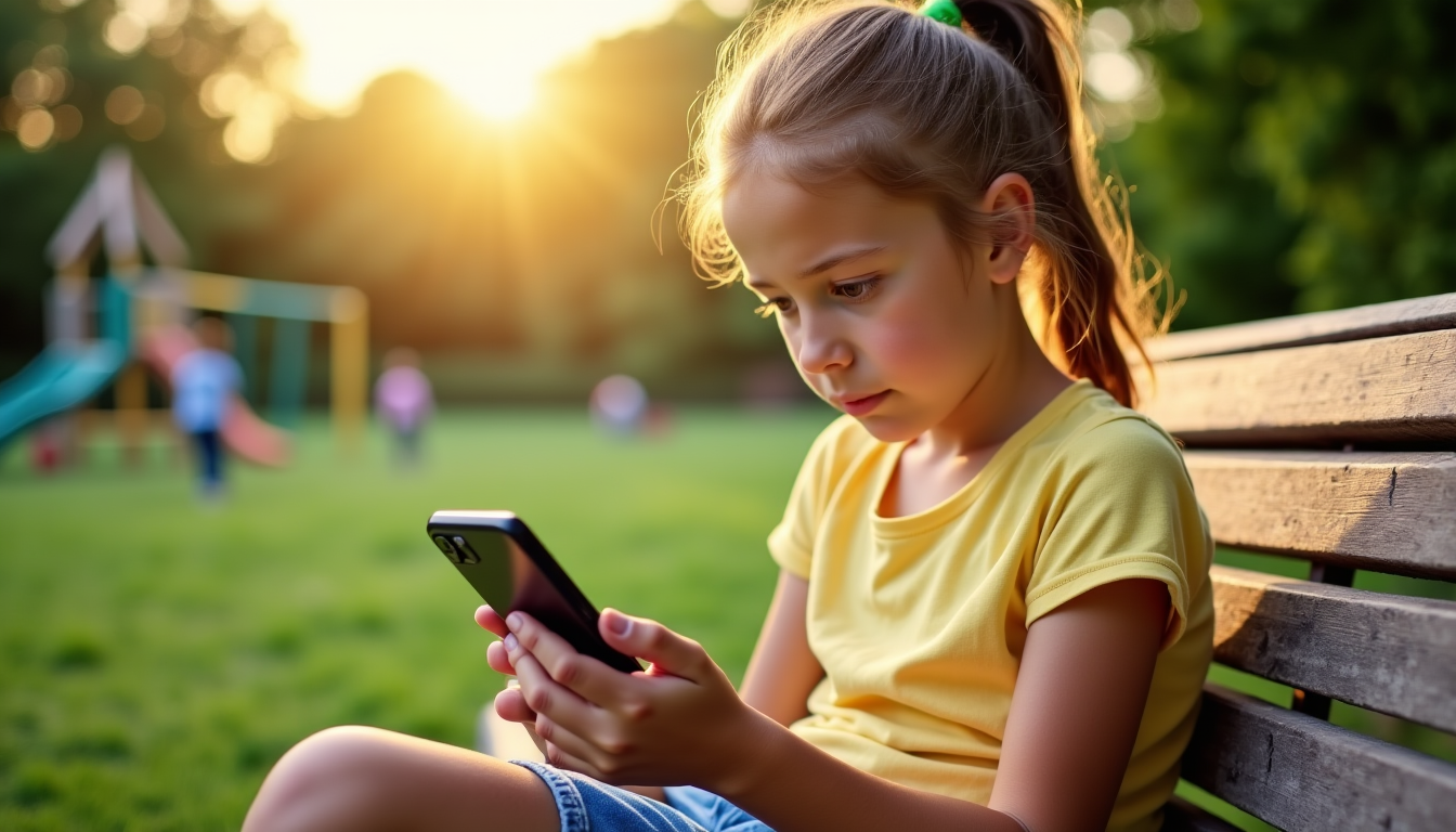 une jeune fille avec un téléphone portable entre les mains